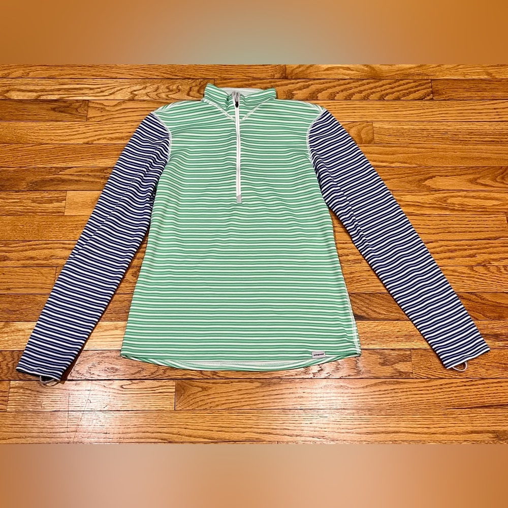 Women's Patagonia Green, White and Blue 1/4 Zip Capilene